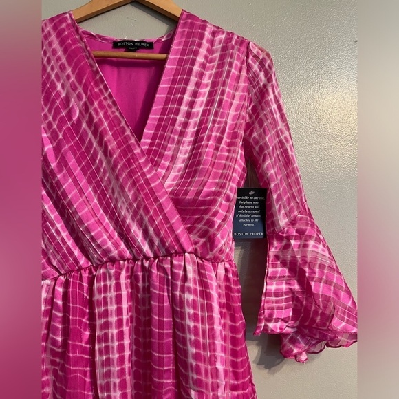 Boston Proper Womens Pink Long Bell Sleeves Lined Mini Dress XXS NWT - Picture 6 of 11